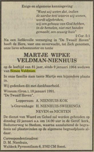 martje wipke nienhuis in 1991.